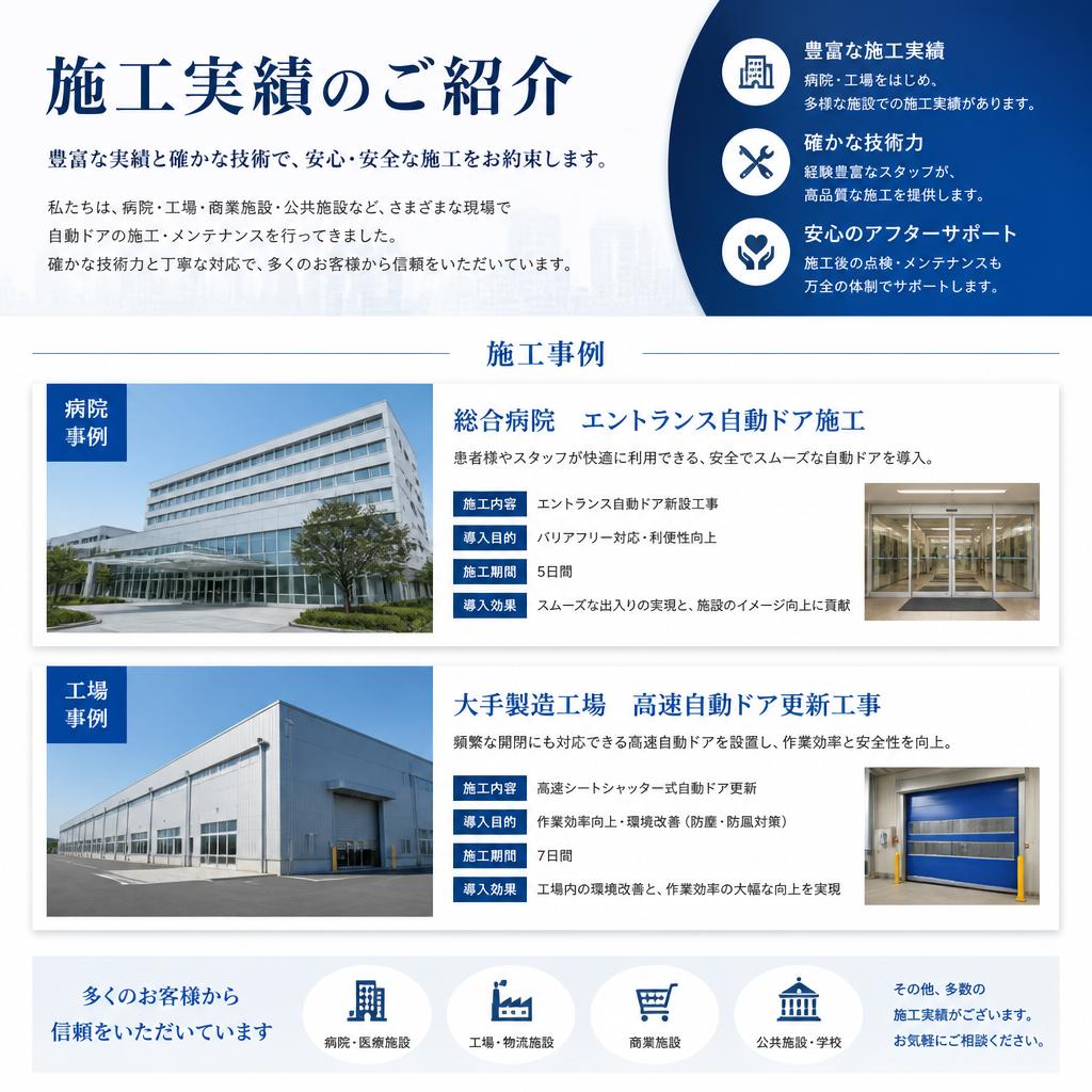病院、工場における施工実績